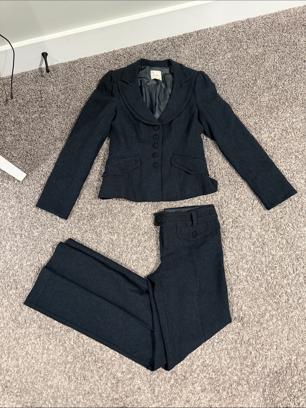 Nanette Lepore Navy Blue Tweed Pant Suit - Size 6